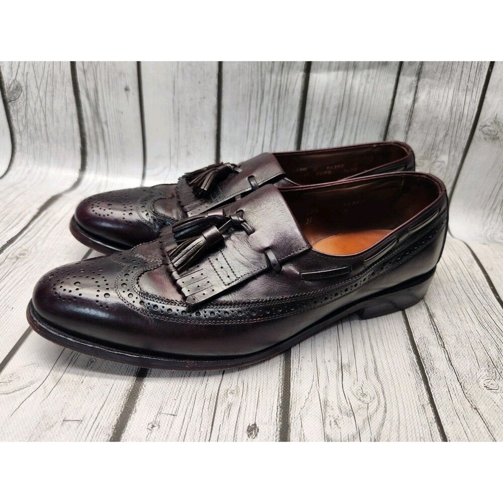 Allen Edmonds Arlington Mens 10.5 C Burgundy Leather Wingtip Tassel Loafers Vtg